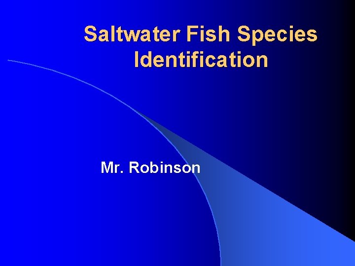 Saltwater Fish Species Identification Mr. Robinson 