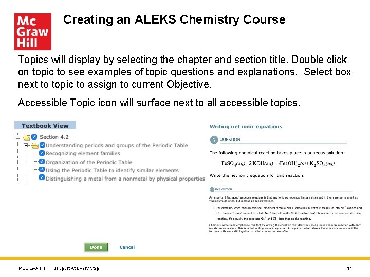 Creating an ALEKS Chemistry Course Topics will display by selecting the chapter and section