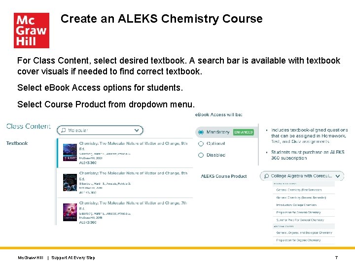 Create an ALEKS Chemistry Course For Class Content, select desired textbook. A search bar