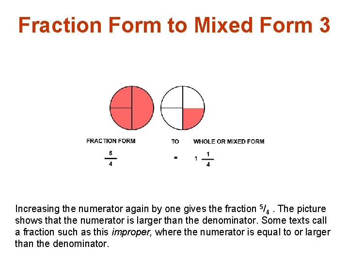 Fraction Form to Mixed Form 3 Increasing the numerator again by one gives the