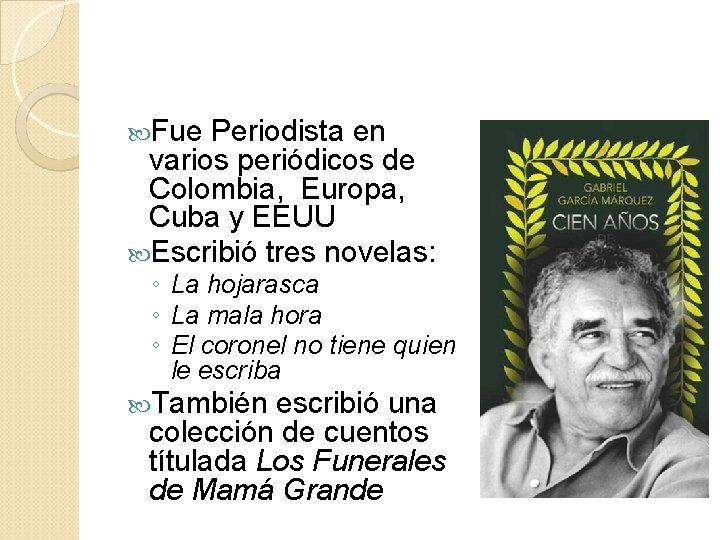  Fue Periodista en varios periódicos de Colombia, Europa, Cuba y EEUU Escribió tres