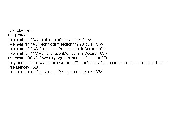 <complex. Type> <sequence> <element ref="AC: Identification" min. Occurs="0"/> <element ref="AC: Technical. Protection" min. Occurs="0"/>