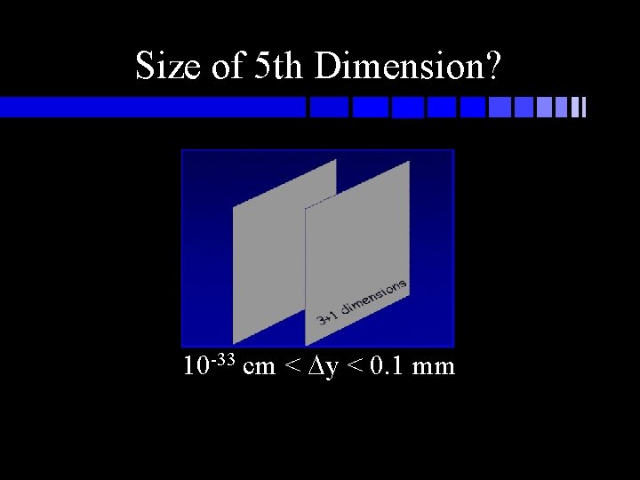 Size of 5 th Dimension? 10 -33 cm < y < 0. 1 mm Size of 5 th Dimension? 10 -33 cm < y < 0. 1 mm