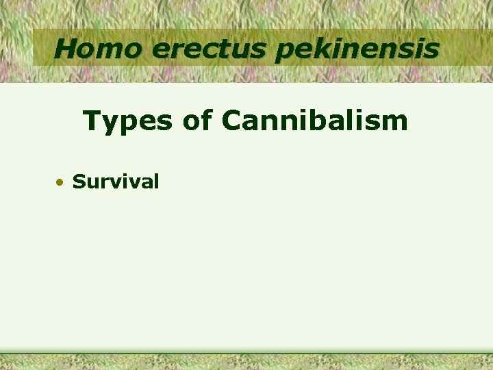 Homo erectus pekinensis Types of Cannibalism • Survival 