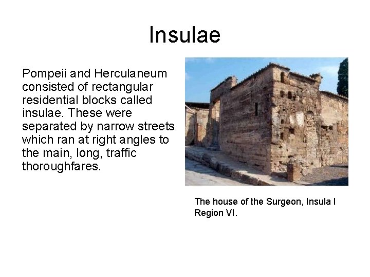 Insulae Pompeii and Herculaneum consisted of rectangular residential blocks called insulae. These were separated
