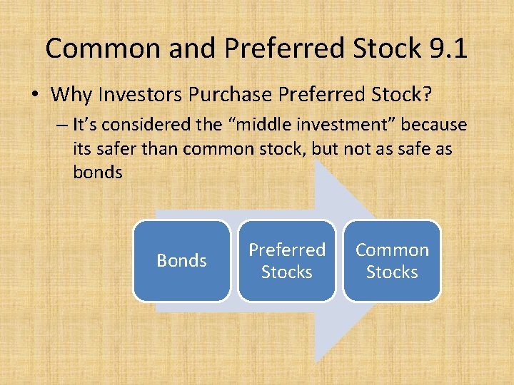 Common and Preferred Stock 9. 1 • Why Investors Purchase Preferred Stock? – It’s
