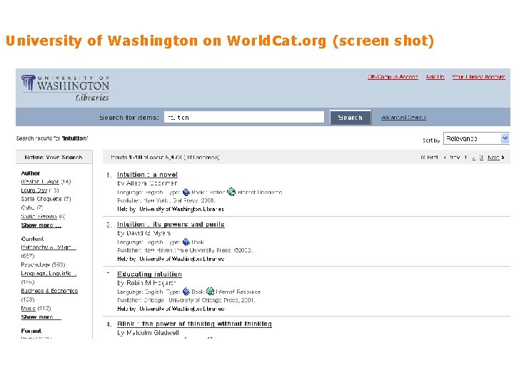 University of Washington on World. Cat. org (screen shot) 32 