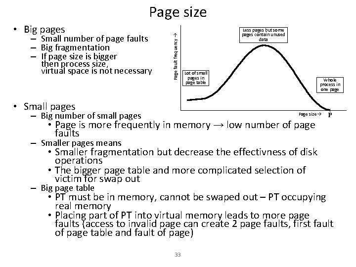 • Big pages – Small number of page faults – Big fragmentation –