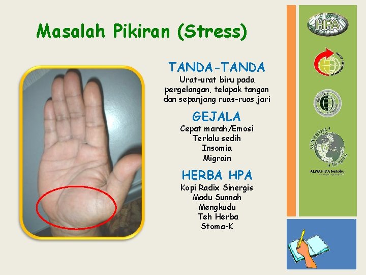 Masalah Pikiran (Stress) TANDA-TANDA Urat-urat biru pada pergelangan, telapak tangan dan sepanjang ruas-ruas jari