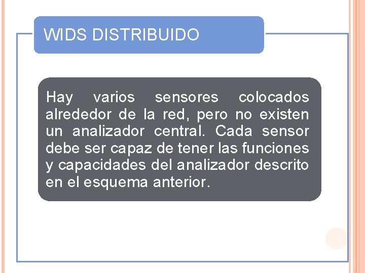 WIDS DISTRIBUIDO Hay varios sensores colocados alrededor de la red, pero no existen un