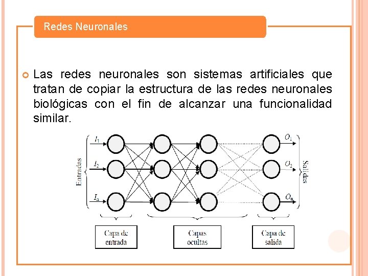 Redes Neuronales Las redes neuronales son sistemas artificiales que tratan de copiar la estructura