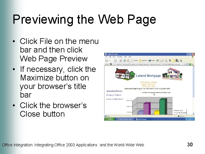 Previewing the Web Page • Click File on the menu bar and then click