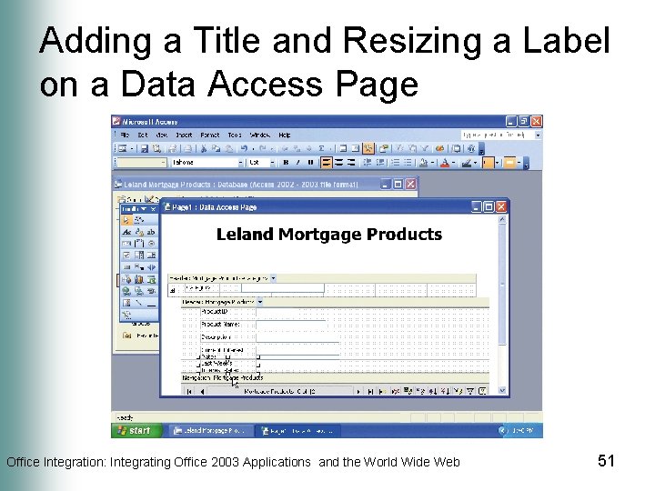 Adding a Title and Resizing a Label on a Data Access Page Office Integration: