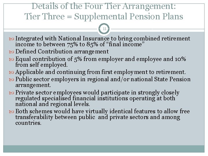 Details of the Four Tier Arrangement: Tier Three = Supplemental Pension Plans 11 Integrated