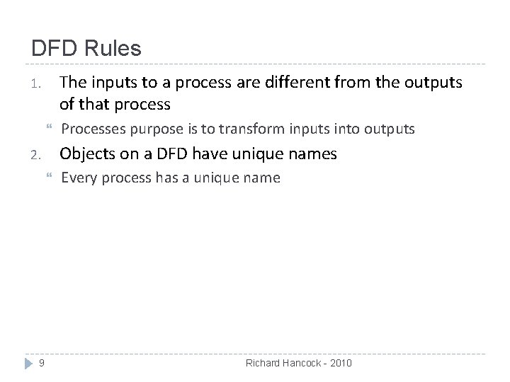 DFD Rules The inputs to a process are different from the outputs of that