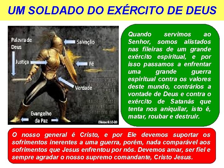 UM SOLDADO DO EXÉRCITO DE DEUS Quando servimos ao Senhor, somos alistados nas fileiras