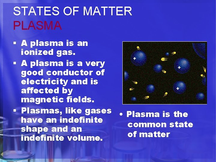 STATES OF MATTER PLASMA § A plasma is an ionized gas. § A plasma