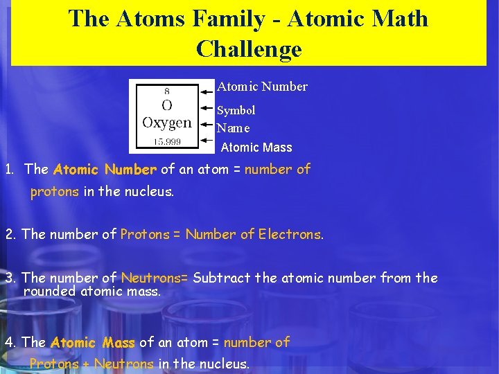 The Atoms Family - Atomic Math Challenge Atomic Number Symbol Name Atomic Mass 1.