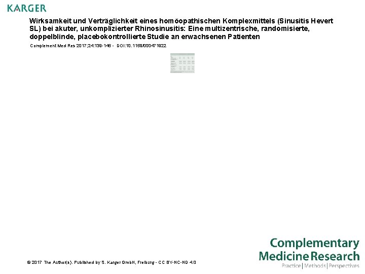 Wirksamkeit und Verträglichkeit eines homöopathischen Komplexmittels (Sinusitis Hevert SL) bei akuter, unkomplizierter Rhinosinusitis: Eine