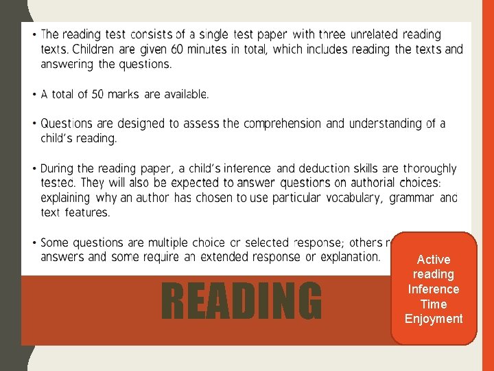 READING Active reading Inference Time Enjoyment 