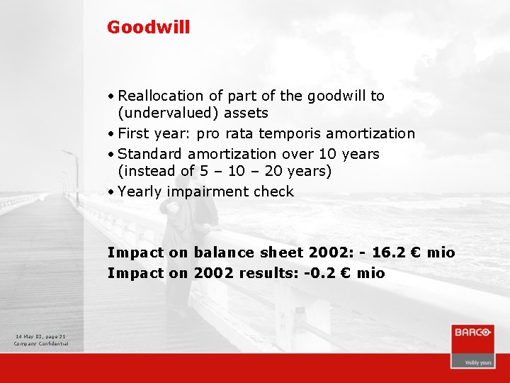 Goodwill • Reallocation of part of the goodwill to (undervalued) assets • First year: