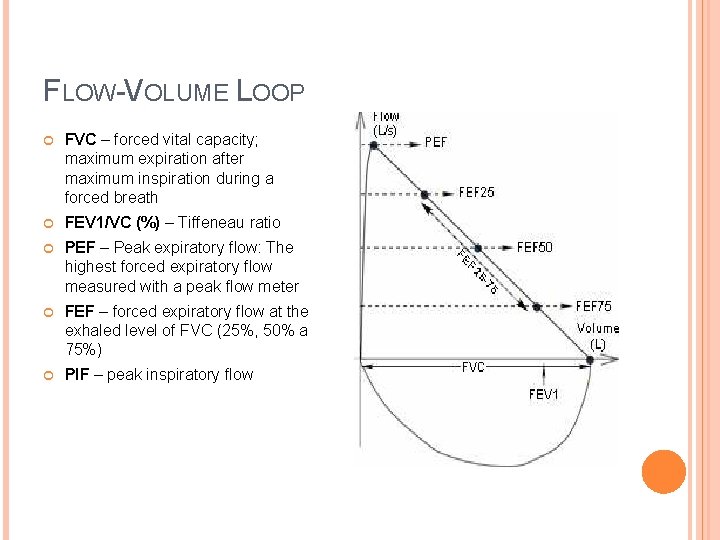 FLOW-VOLUME LOOP FVC – forced vital capacity; maximum expiration after maximum inspiration during a