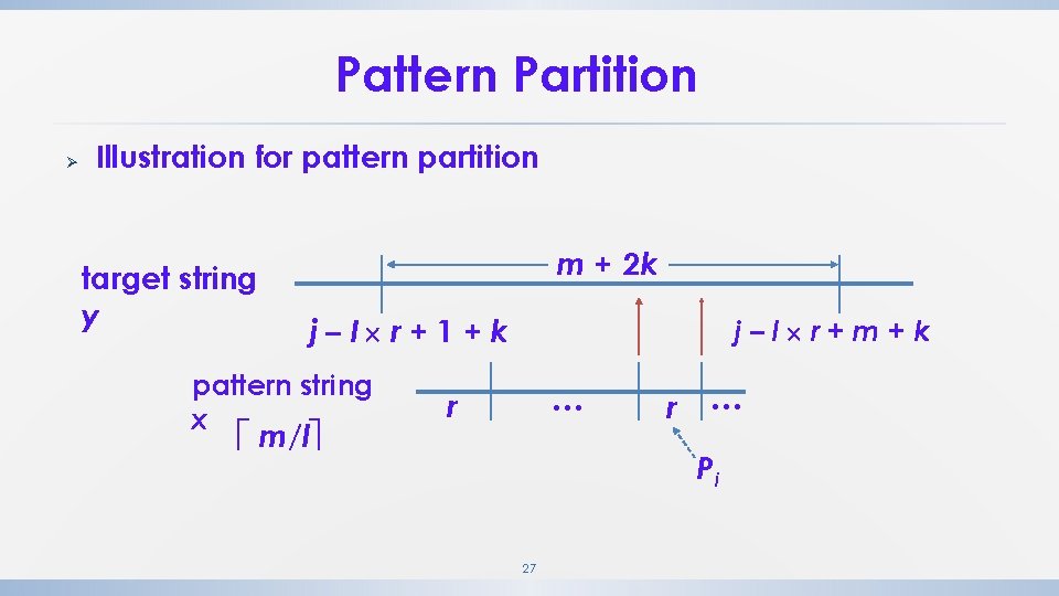 Pattern Partition Ø Illustration for pattern partition target string y m + 2 k Pattern Partition Ø Illustration for pattern partition target string y m + 2 k