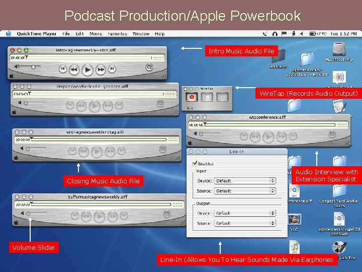 Podcast Production/Apple Powerbook Intro Music Audio File Wire. Tap (Records Audio Output) Closing Music