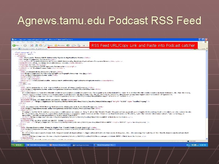 Agnews. tamu. edu Podcast RSS Feed URL/Copy Link and Paste into Podcast catcher 