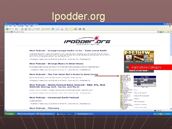 Ipodder. org Agriculture Category 