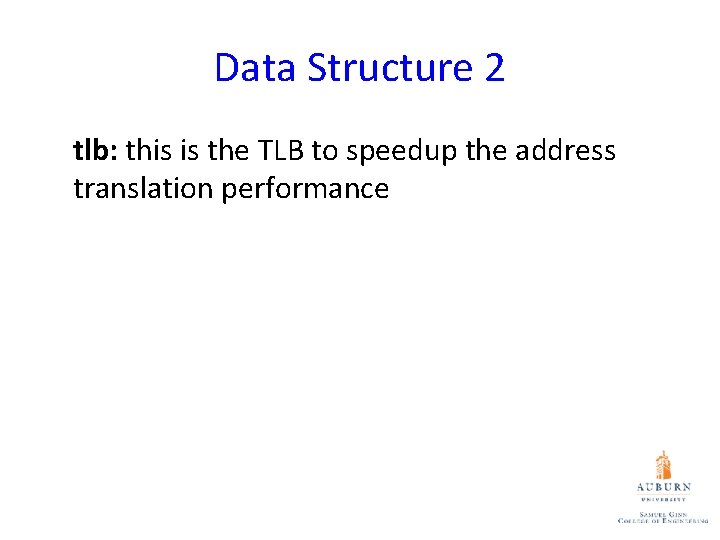 Data Structure 2 tlb: this is the TLB to speedup the address translation performance