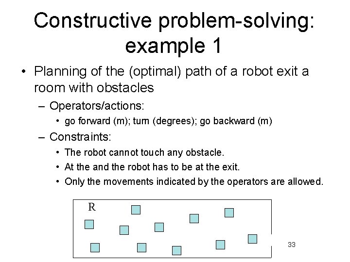 Constructive problem-solving: example 1 • Planning of the (optimal) path of a robot exit