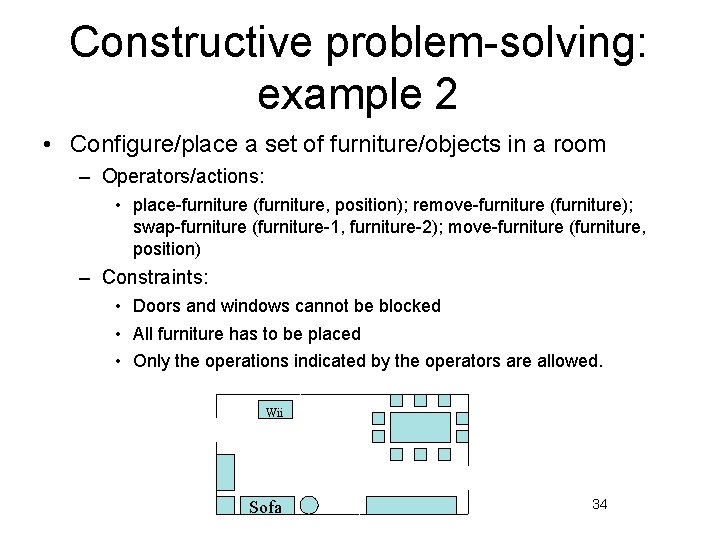 Constructive problem-solving: example 2 • Configure/place a set of furniture/objects in a room –