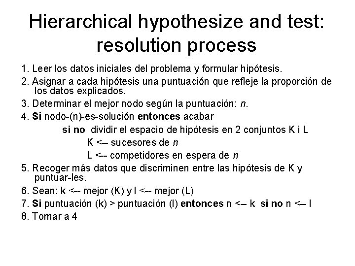 Hierarchical hypothesize and test: resolution process 1. Leer los datos iniciales del problema y
