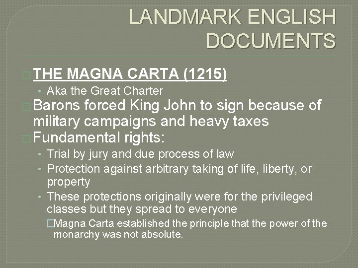 LANDMARK ENGLISH DOCUMENTS � THE MAGNA CARTA (1215) • Aka the Great Charter �