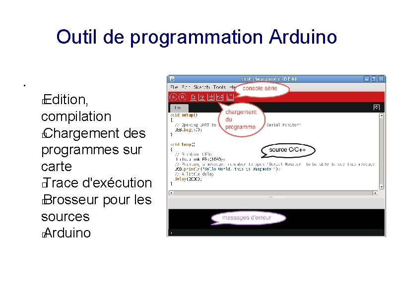 Outil de programmation Arduino • Edition, compilation � Chargement des programmes sur carte �