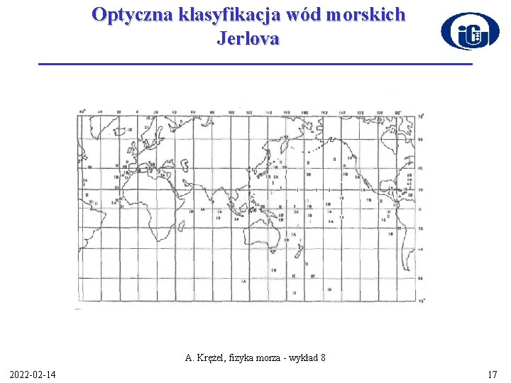 Optyczna klasyfikacja wód morskich Jerlova A. Krężel, fizyka morza - wykład 8 2022 -02