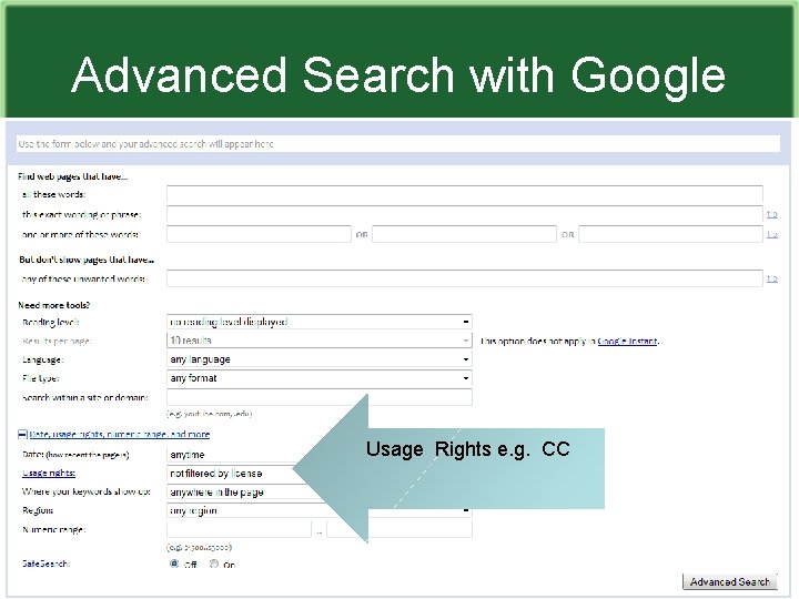 Advanced Search with Google Usage Rights e. g. CC 