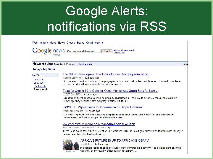 Google Alerts: notifications via RSS 
