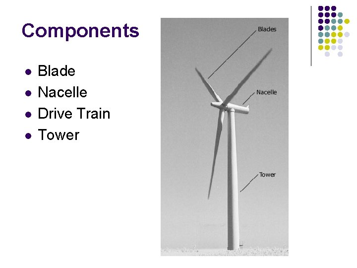 Components l l Blade Nacelle Drive Train Tower 