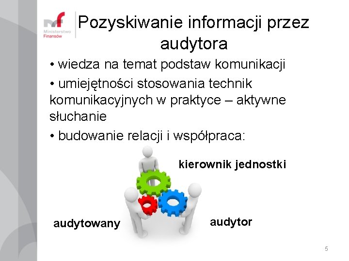Pozyskiwanie informacji przez audytora • wiedza na temat podstaw komunikacji • umiejętności stosowania technik Pozyskiwanie informacji przez audytora • wiedza na temat podstaw komunikacji • umiejętności stosowania technik