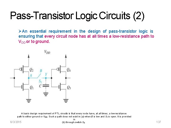Pass-Transistor Logic Circuits (2) An essential requirement in the design of pass-transistor logic is