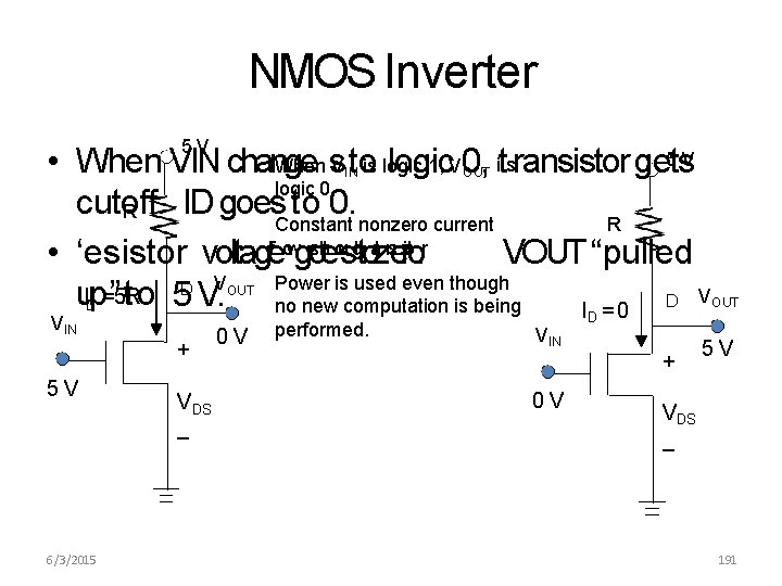 NMOS Inverter 5 V 5 V When s V to is logic 1, V