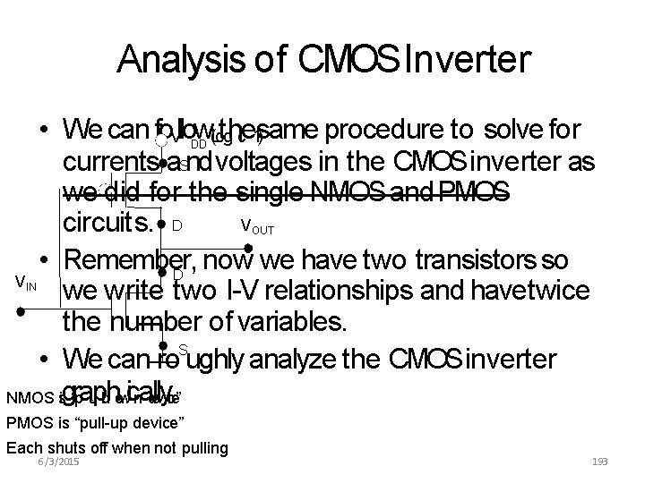 Analysis of CMOS Inverter • We can fo. Vlow(Lotghcie 1 same procedure to solve