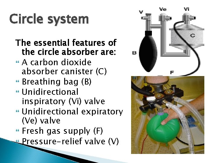 Circle system The essential features of the circle absorber are: A carbon dioxide absorber