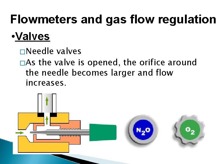 Flowmeters and gas flow regulation • Valves �Needle valves �As the valve is opened,