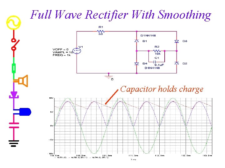 Full Wave Rectifier With Smoothing Capacitor holds charge 