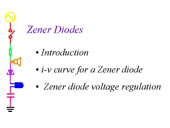 Zener Diodes • Introduction • i-v curve for a Zener diode • Zener diode