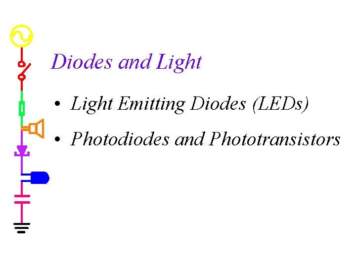 Diodes and Light • Light Emitting Diodes (LEDs) • Photodiodes and Phototransistors 