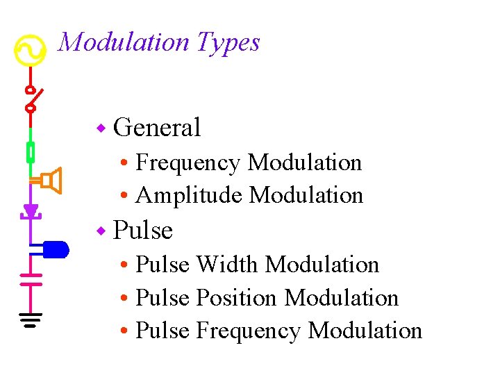 Modulation Types w General • Frequency Modulation • Amplitude Modulation w Pulse • Pulse